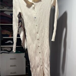 Zara Cream Ribbed Button-Up Midi dress